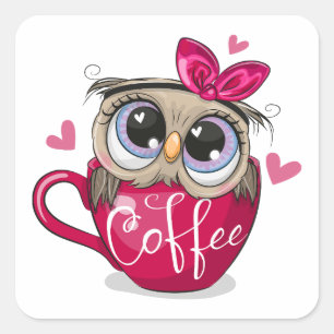 Knot sits in a cup of coffee square sticker