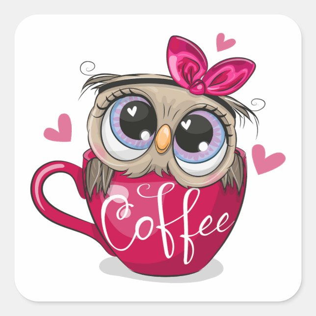 Knot sits in a cup of coffee square sticker (Front)