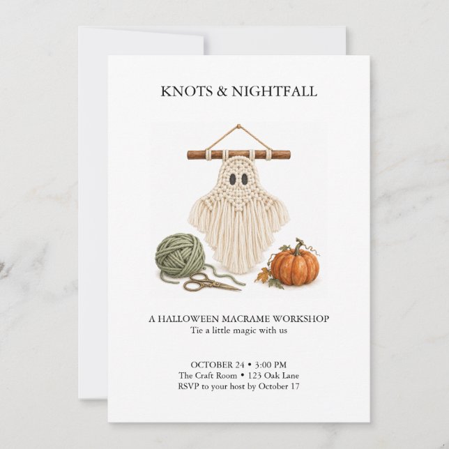 Knots and Nightfall Halloween Macrame Workshop Invitation (Front)