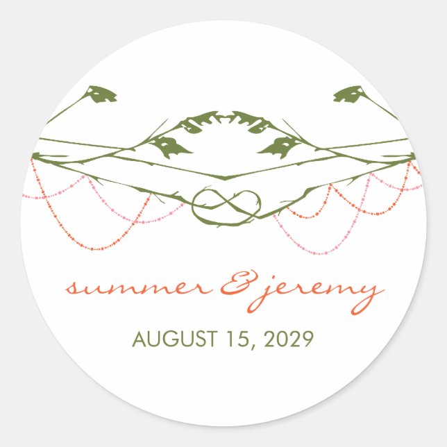 Knotted Branches Love Trees Hanging Lights Wedding Classic Round Sticker (Front)