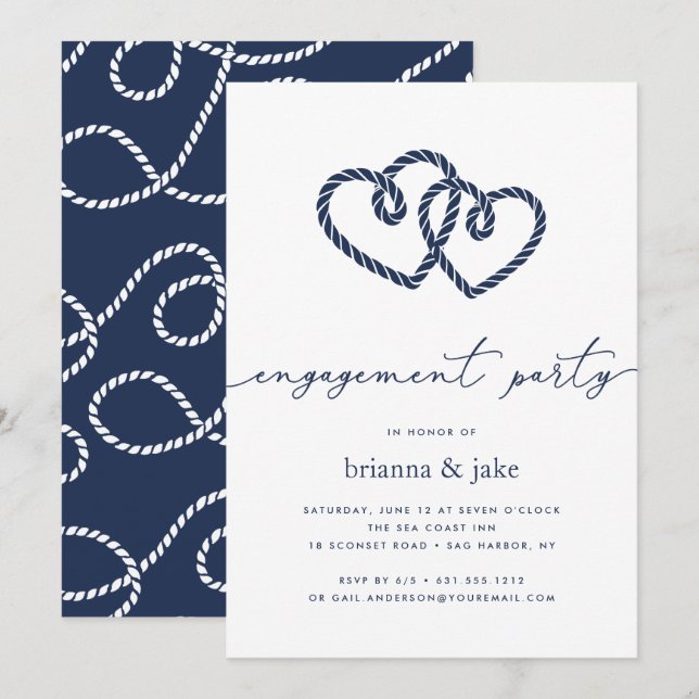 Knotted Hearts Engagement Party Invitation (Front/Back)