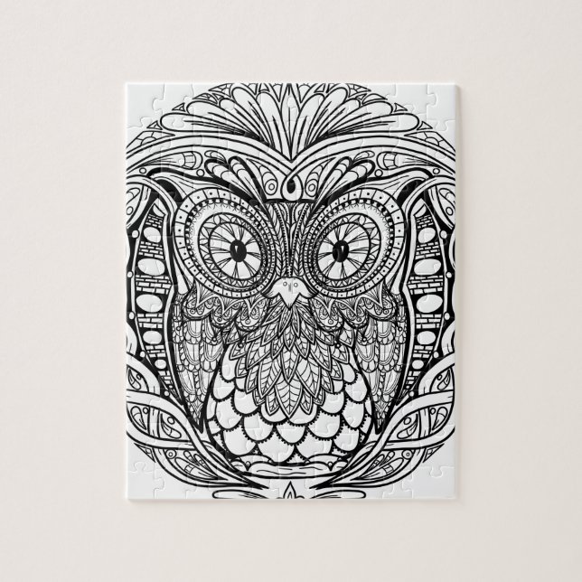 Knotted Mandala Owl Black and White Jigsaw Puzzle (Vertical)