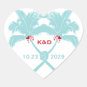 Knotted Palm Trees Hearts Tropical Beach Wedding Heart Sticker