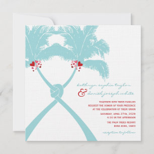 Knotted Palm Trees Hearts Tropical Beach Wedding Invitation