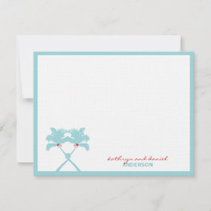 Knotted Palm Trees Hearts Tropical Beach Wedding Thank You Card