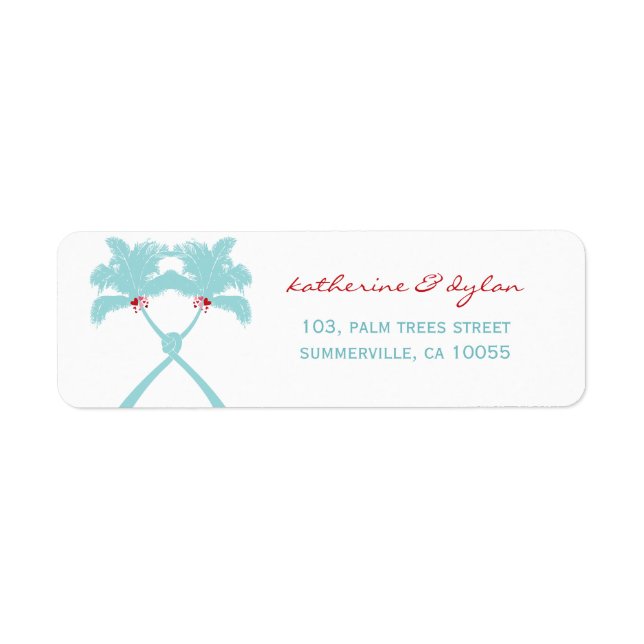Knotted Palm Trees Hearts Tropical Wedding Address (Front)