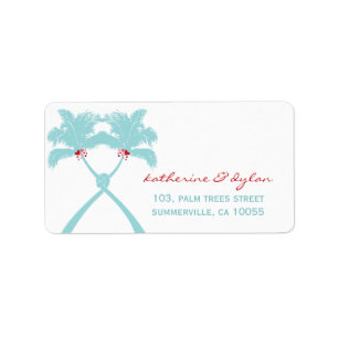 Knotted Palm Trees Hearts Tropical Wedding Address Label