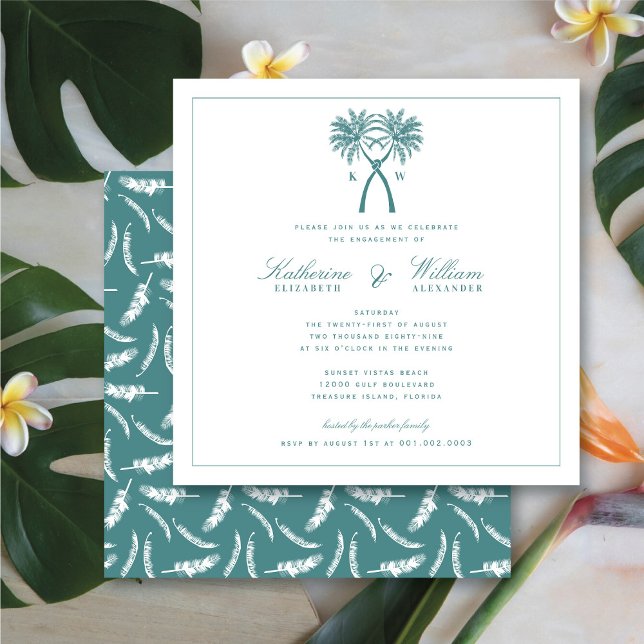 Knotted Palm Trees Monogram Beach Engagement Party Invitation (Knotted Palm Trees Monogram Beach Engagement Party Invitation @ fatfatin_blue_knot)