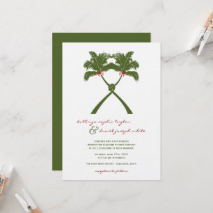 Knotted Palm Trees Red Love Tropical Beach Wedding Invitation