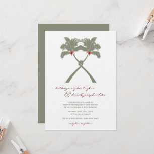 Knotted Palm Trees Red Love Tropical Beach Wedding Invitation