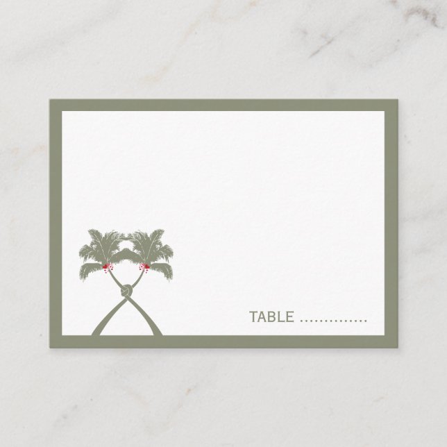 Knotted Palm Trees Red Love Tropical Beach Wedding Place Card (Front)