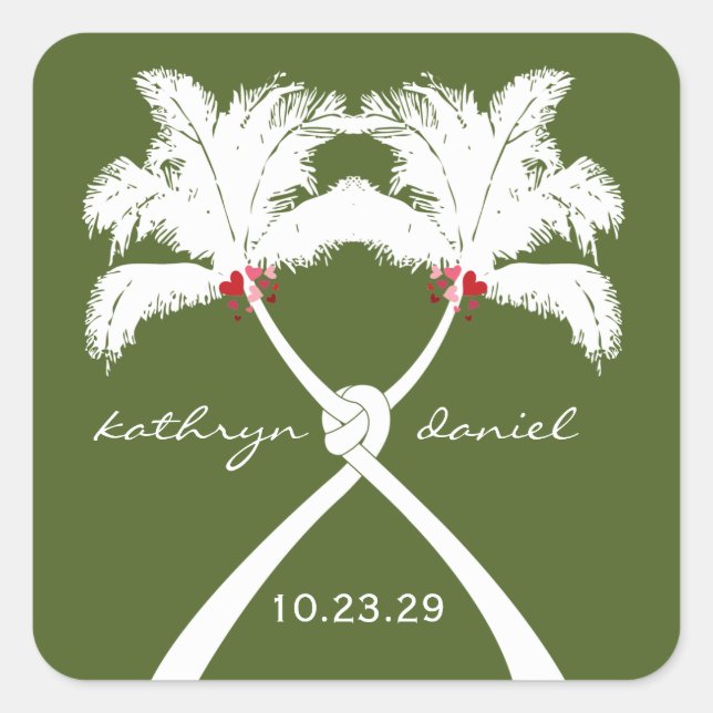 Knotted Palm Trees Red Love Tropical Beach Wedding Square Sticker (Front)