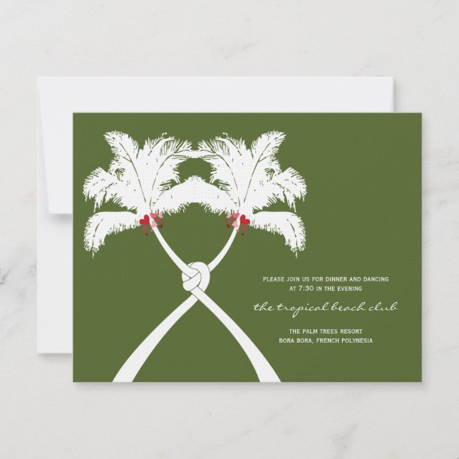 Knotted Palm Trees Red Love Wedding Reception Card (Front)