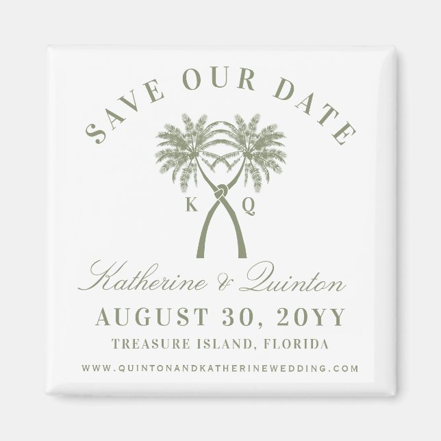 Knotted Palm Trees Red Love Wedding Save The Date Magnet (Front)