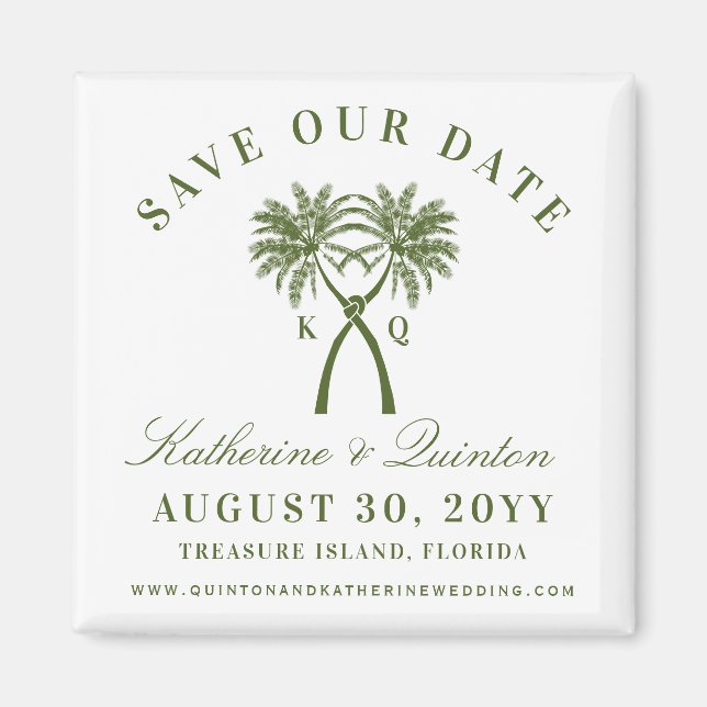 Knotted Palm Trees Red Love Wedding Save The Date Magnet (Front)
