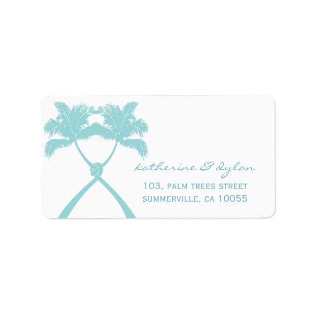 Knotted Palm Trees Tropical Beach Wedding Address Label (Front)