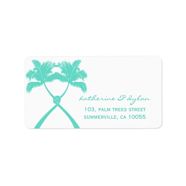 Knotted Palm Trees Tropical Beach Wedding Address Label (Front)