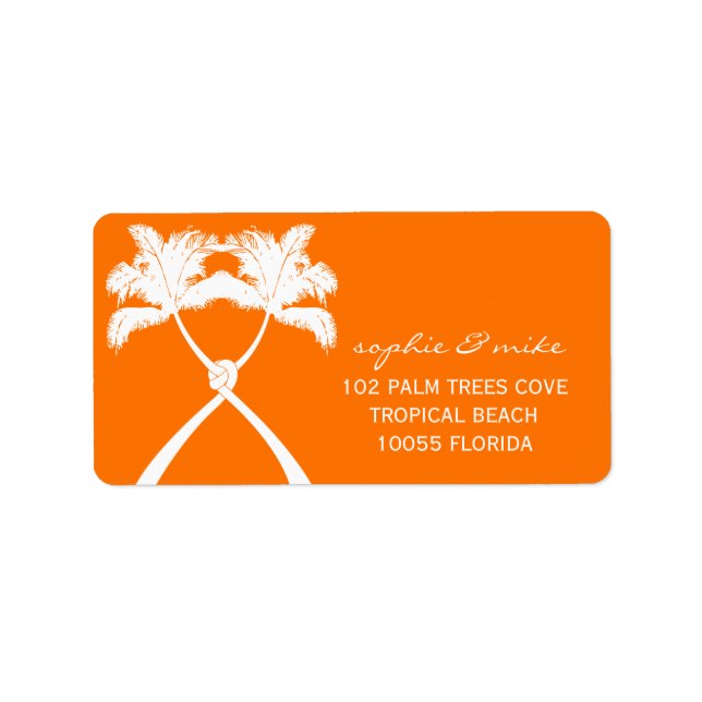 Knotted Palm Trees Tropical Beach Wedding Address Label (Front)