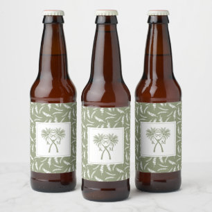 Knotted Palm Trees Tropical Destination Wedding Beer Bottle Label