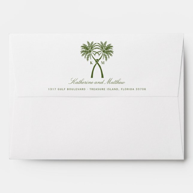 Knotted Palm Trees Tropical Destination Wedding Envelope (Back (Top Flap))