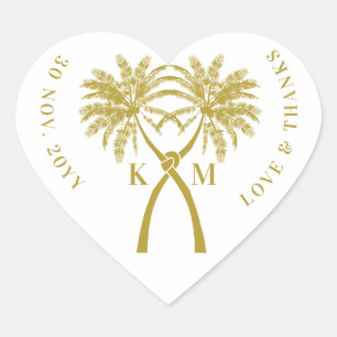 Knotted Palm Trees Tropical Destination Wedding Heart Sticker