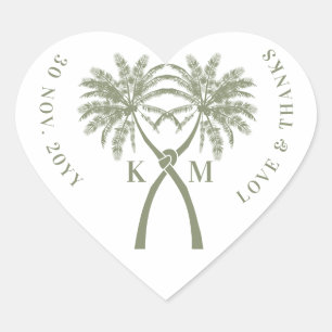 Knotted Palm Trees Tropical Destination Wedding Heart Sticker