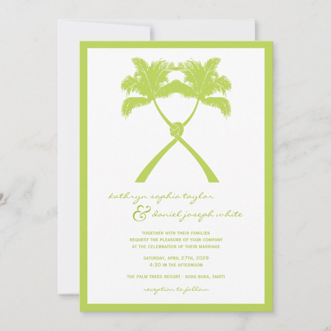 Knotted Palm Trees Tropical Destination Wedding Invitation (Front)