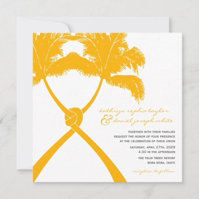 Knotted Palm Trees Tropical Destination Wedding Invitation (Front)
