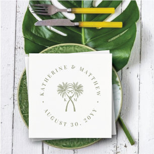 Knotted Palm Trees Tropical Destination Wedding Napkin