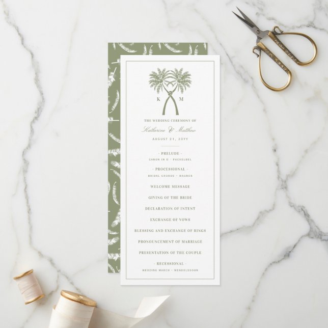 Knotted Palm Trees Tropical Destination Wedding Programme (Front/Back In Situ)