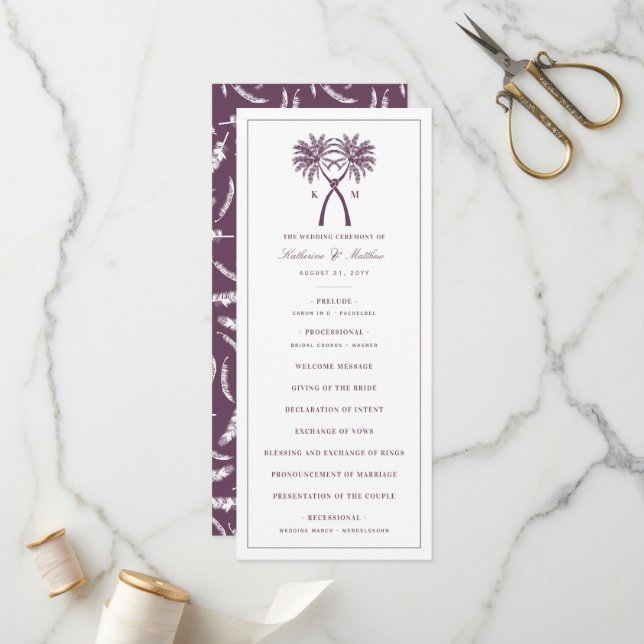 Knotted Palm Trees Tropical Destination Wedding Programme (Front/Back In Situ)