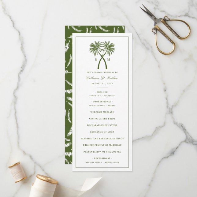 Knotted Palm Trees Tropical Destination Wedding Programme (Front/Back In Situ)