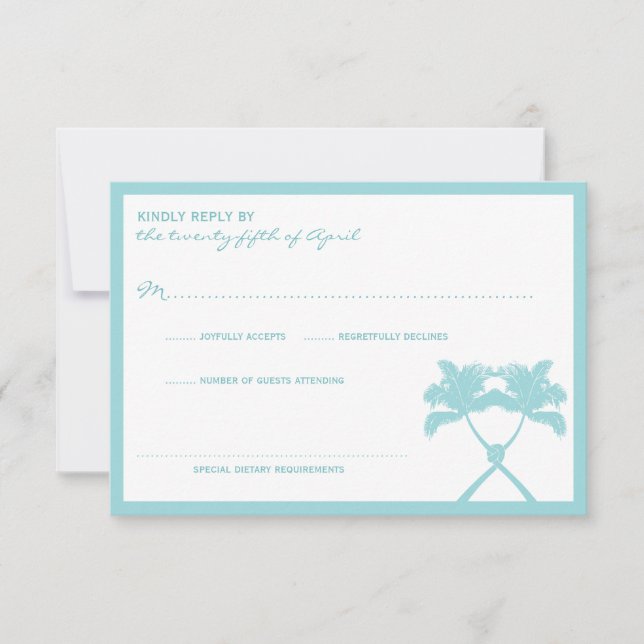 Knotted Palm Trees Tropical  Destination Wedding RSVP Card (Front)