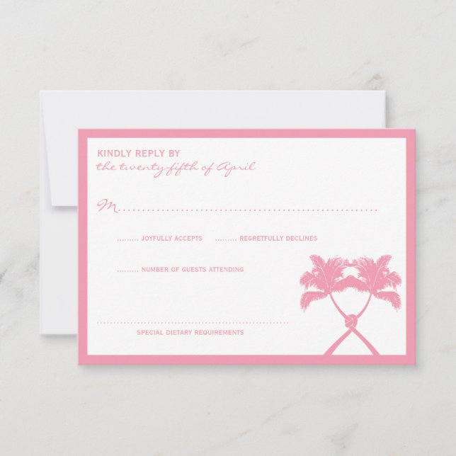 Knotted Palm Trees Tropical  Destination Wedding RSVP Card (Front)