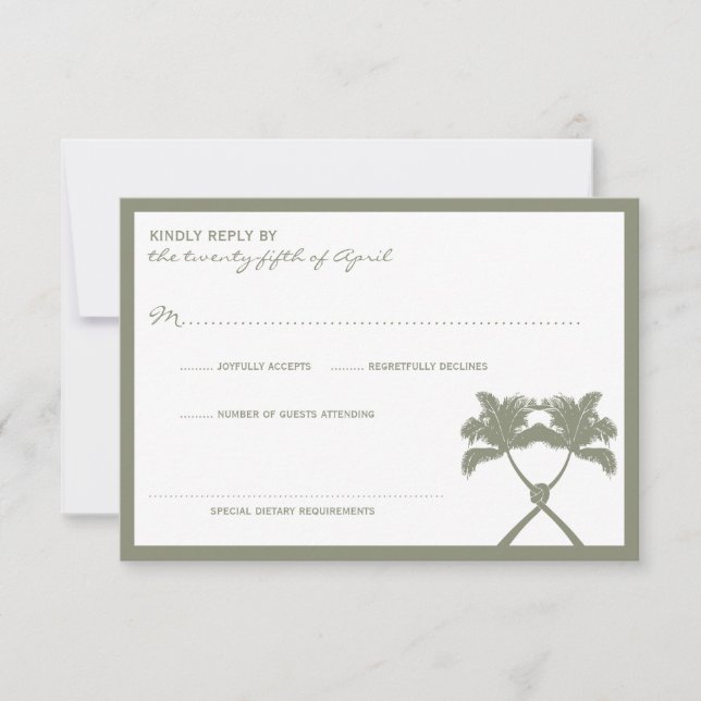 Knotted Palm Trees Tropical  Destination Wedding RSVP Card (Front)