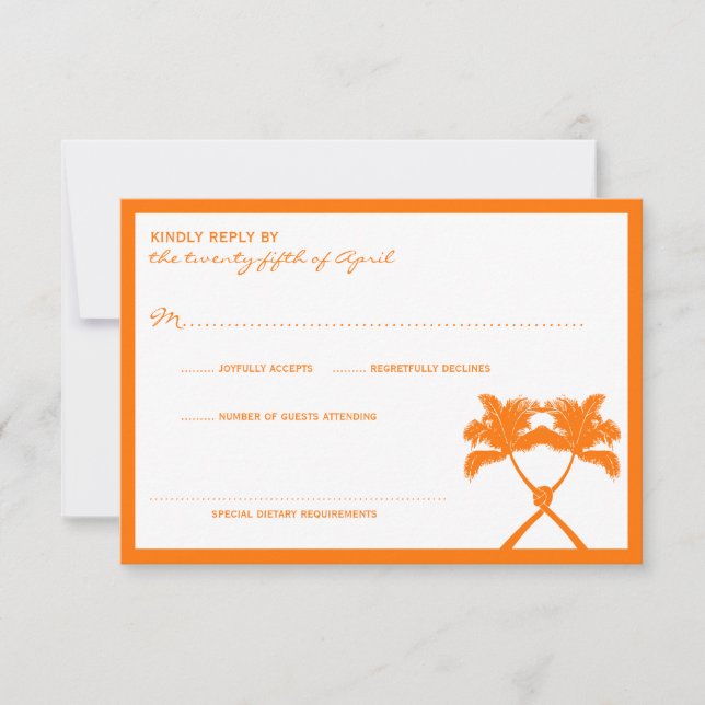 Knotted Palm Trees Tropical  Destination Wedding RSVP Card (Front)