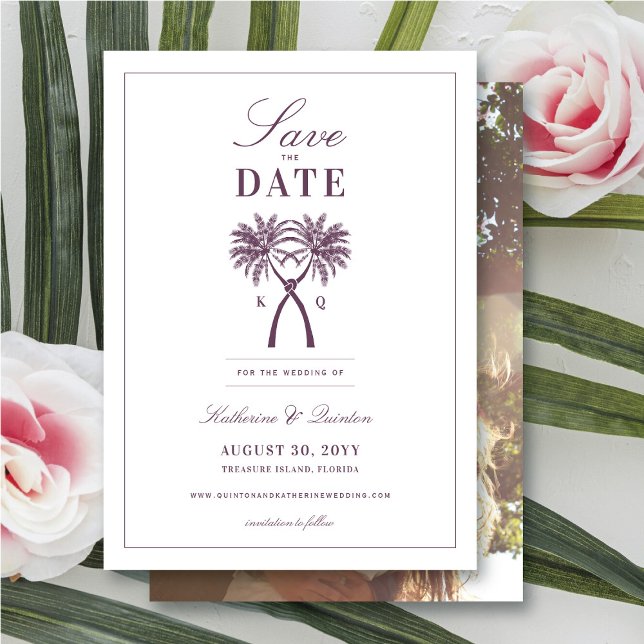 Knotted Palm Trees Tropical Destination Wedding Save The Date (Knotted Palm Trees Tropical Wedding Save The Date Photo Announcement Card @ fatfatin_blue_knot)