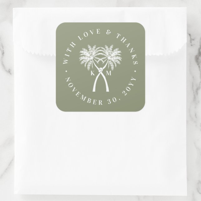 Knotted Palm Trees Tropical Destination Wedding Square Sticker (Bag)
