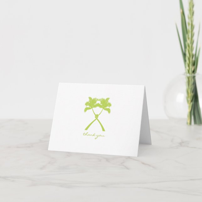 Knotted Palm Trees Tropical Destination Wedding Thank You Card (Front)