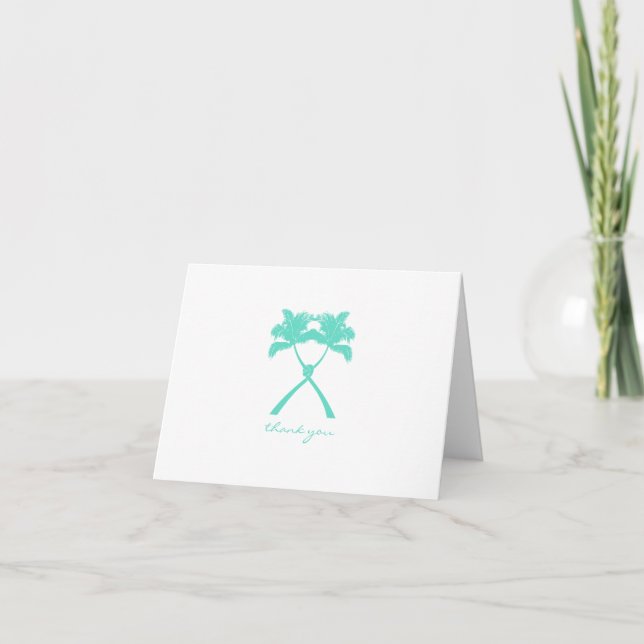 Knotted Palm Trees Tropical Destination Wedding Thank You Card (Front)