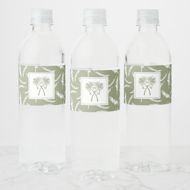 Knotted Palm Trees Tropical Destination Wedding Water Bottle Label (Bottles)