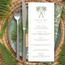 Knotted Palm Trees Tropical Wedding Menu Design Invitation