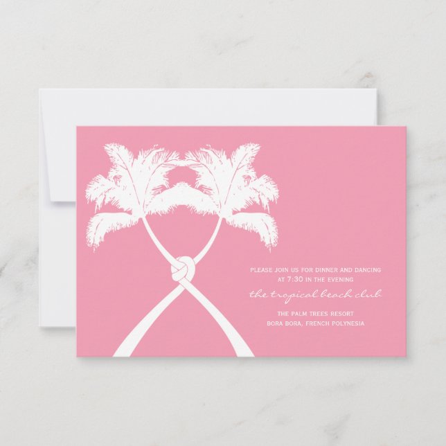 Knotted Palm Trees Tropical Wedding Reception Card (Front)