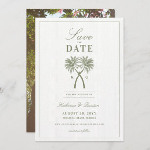 Knotted Palm Trees Tropical Wedding Save The Date Invitation