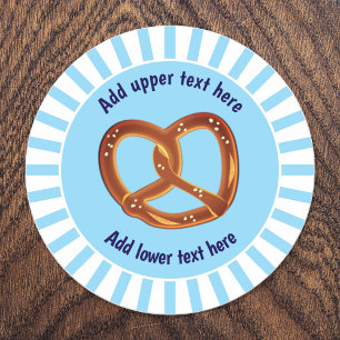 Knotted Pretzel Bread on Blue & White - own text Classic Round Sticker