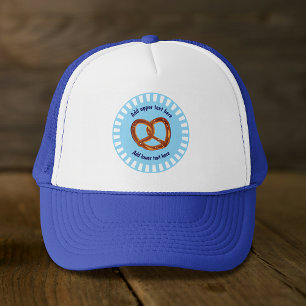 Knotted Pretzel Bread on Blue & White - own text Trucker Hat