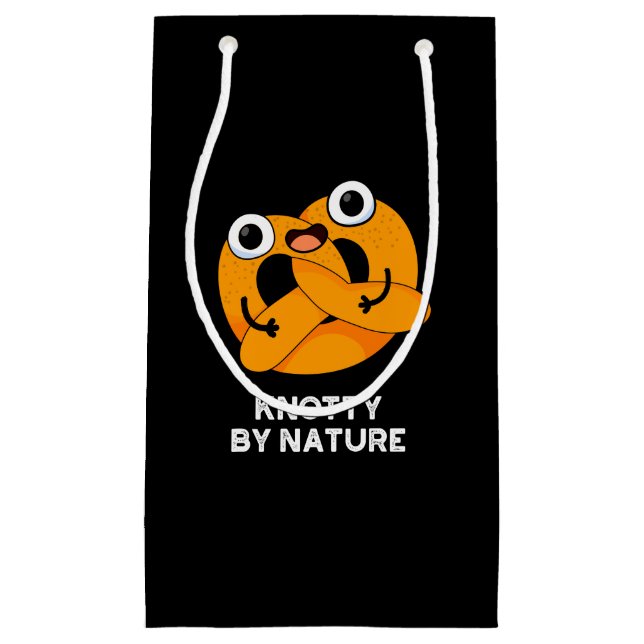 Knotty By Nature Funny Pretzel Pun Dark BG Small Gift Bag (Front)