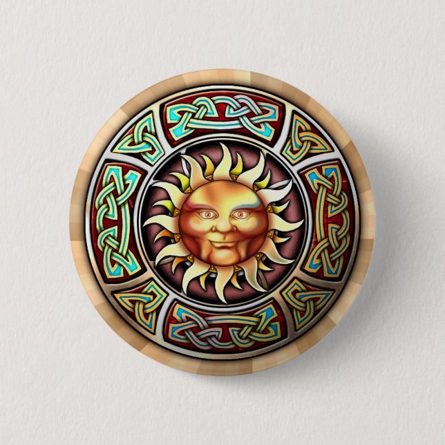 Knotwork Sun Face Round Button (Front)