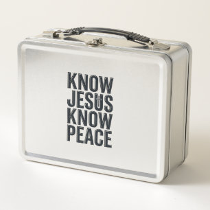 Know Jesus Know Peace Vintage Christian Typography Metal Lunch Box