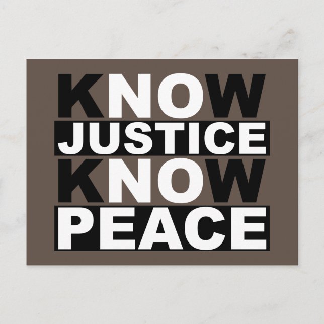 KNOW JUSTICE KNOW PEACE POSTCARD (Front)